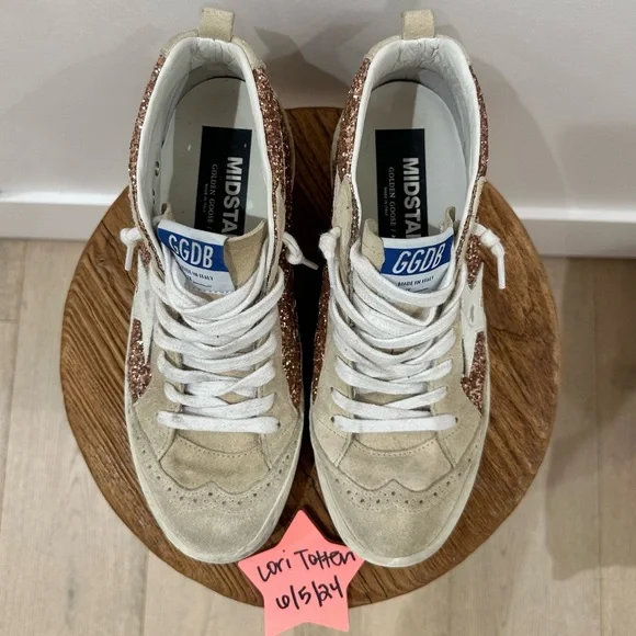 Golden Goose Rose Gold Glitter MidStars sz 38 - Picture 4 of 11